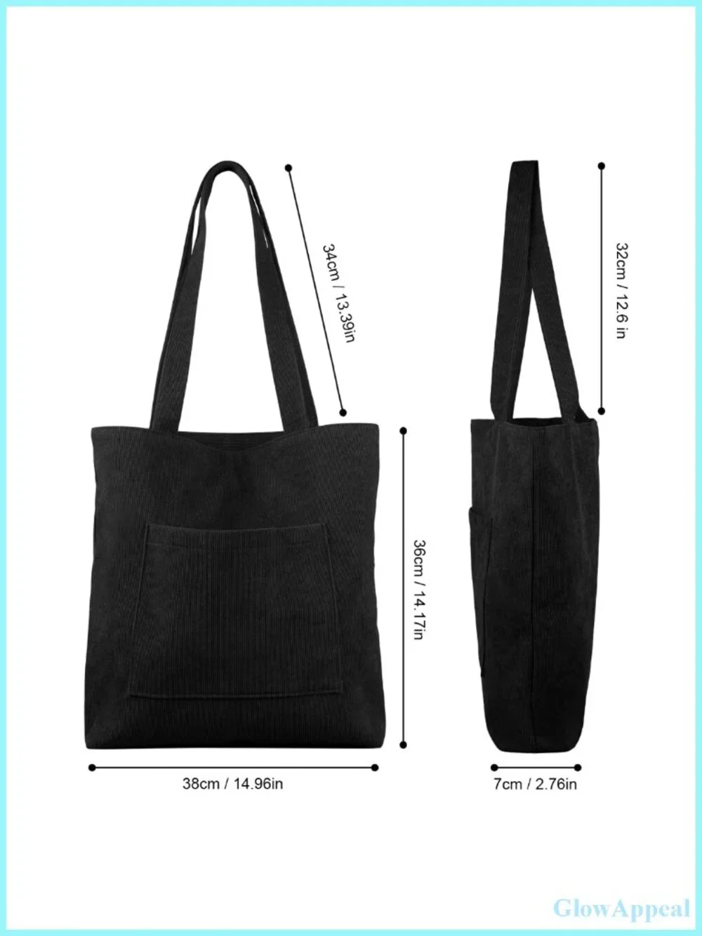 Corduroy Tote Bag with Zip, Shoulder Bag Women's Hobos Large Capacity Shopping